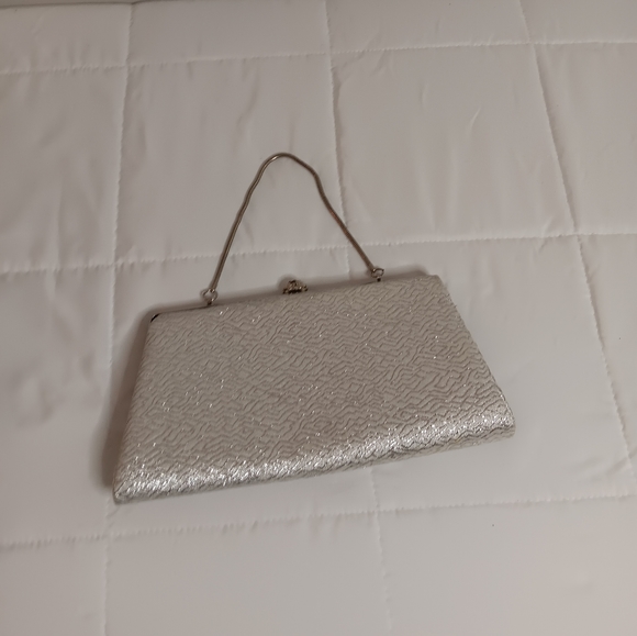 Vintage Silver Thread Hand Clutch Rhinestone Clasp - Picture 6 of 7